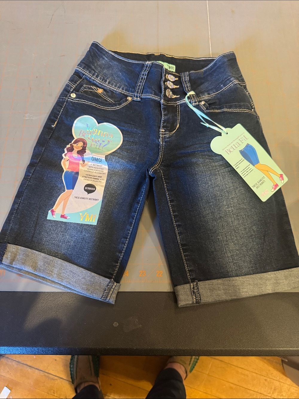 YMI Dark Indigo Denim Shorts with Triple Button Detail